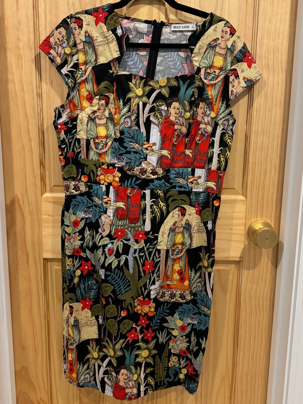 Frida Kahlo Artist Sheath Dress with Neckline Cutout